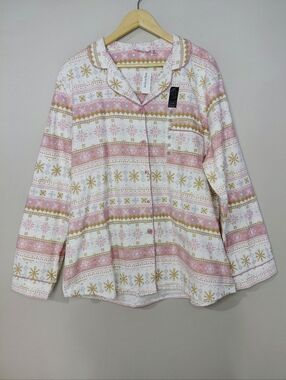 La Vie En Rose XXLarge Plus Size Pink & Gold Snowflake 100% Cotton Pajama Set